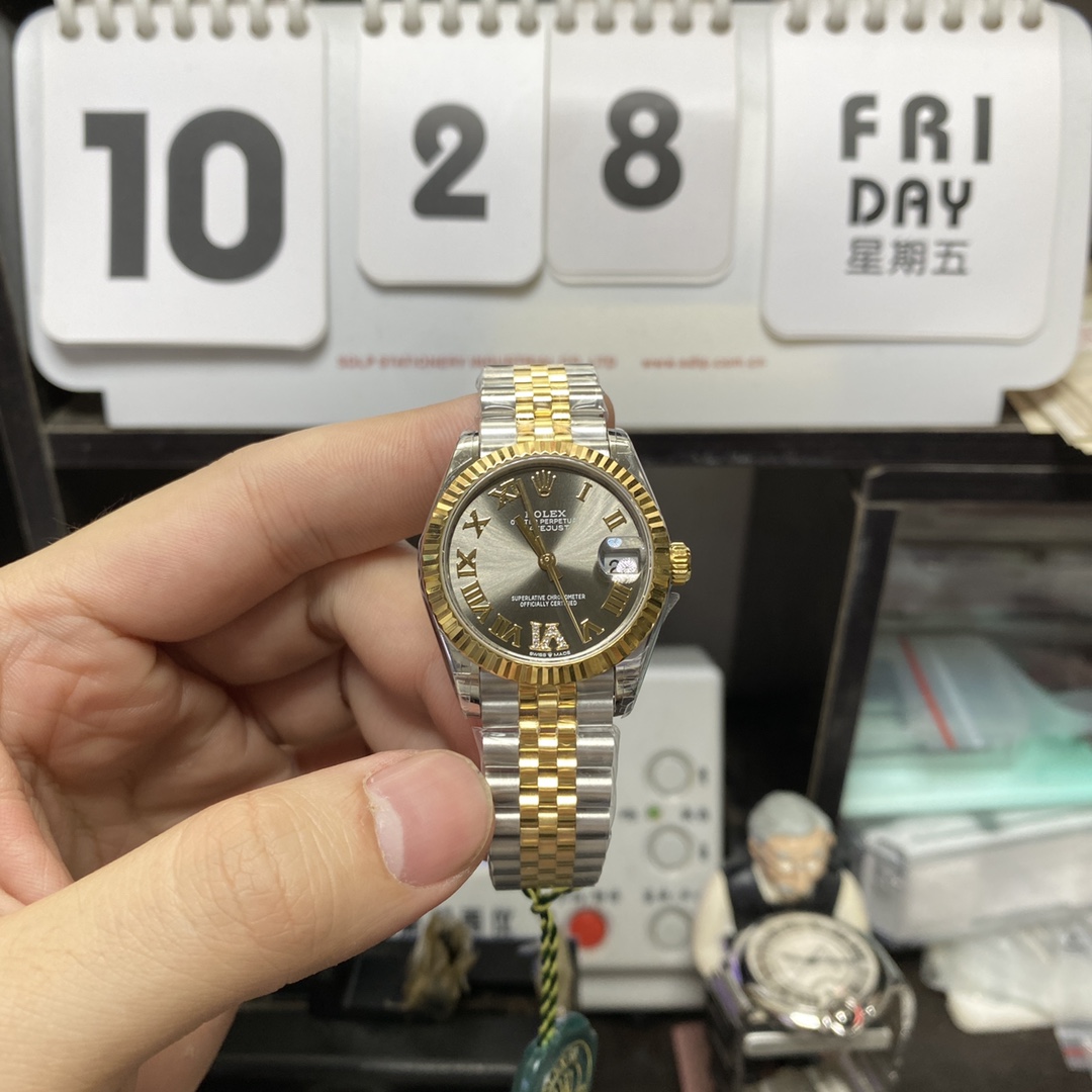 Rolex Datejust Series m278273-0018, Two-Tone Gold Case Grey Dial with Roman Numerals, 31mm size, Jubilee stainless steel bracelet.