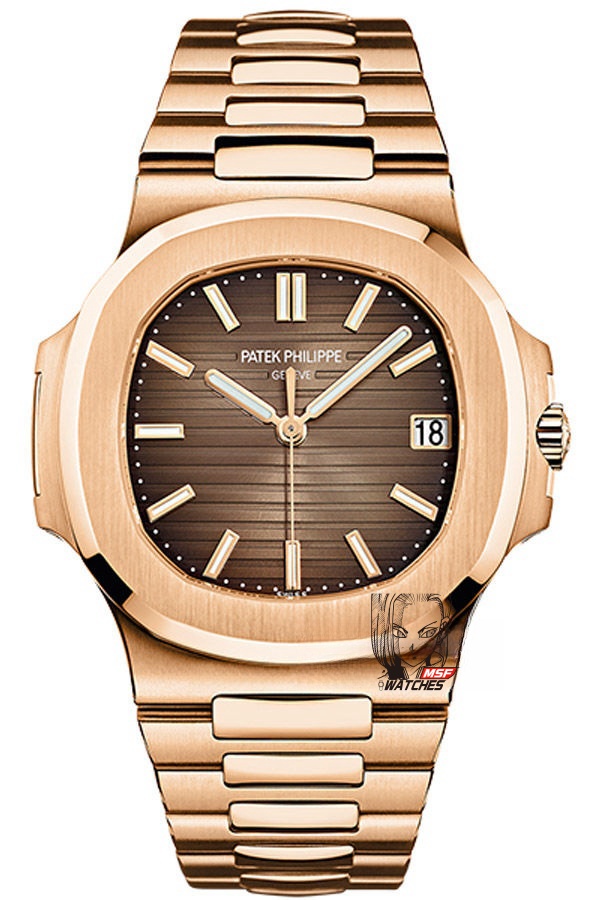 Patek Philippe Nautilus series 57111R-001, Rose Gold Case with Gradient Dark Brown Dial Steel Bracelet, 40mm Size.