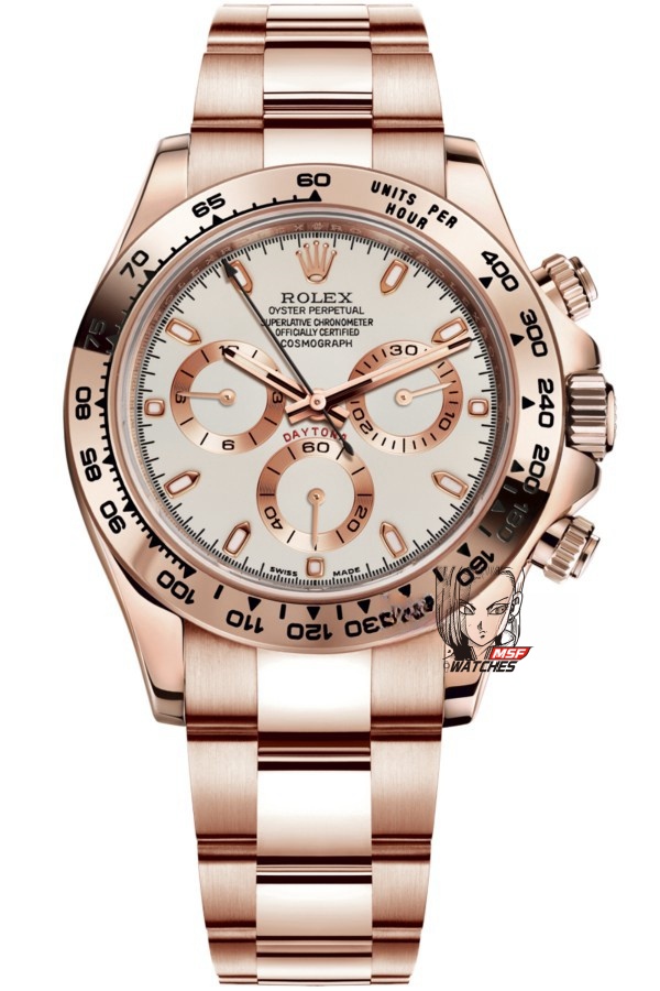 Rolex Cosmograph Daytona Series m116505-0010, rose gold case and white dial, 40mm size.