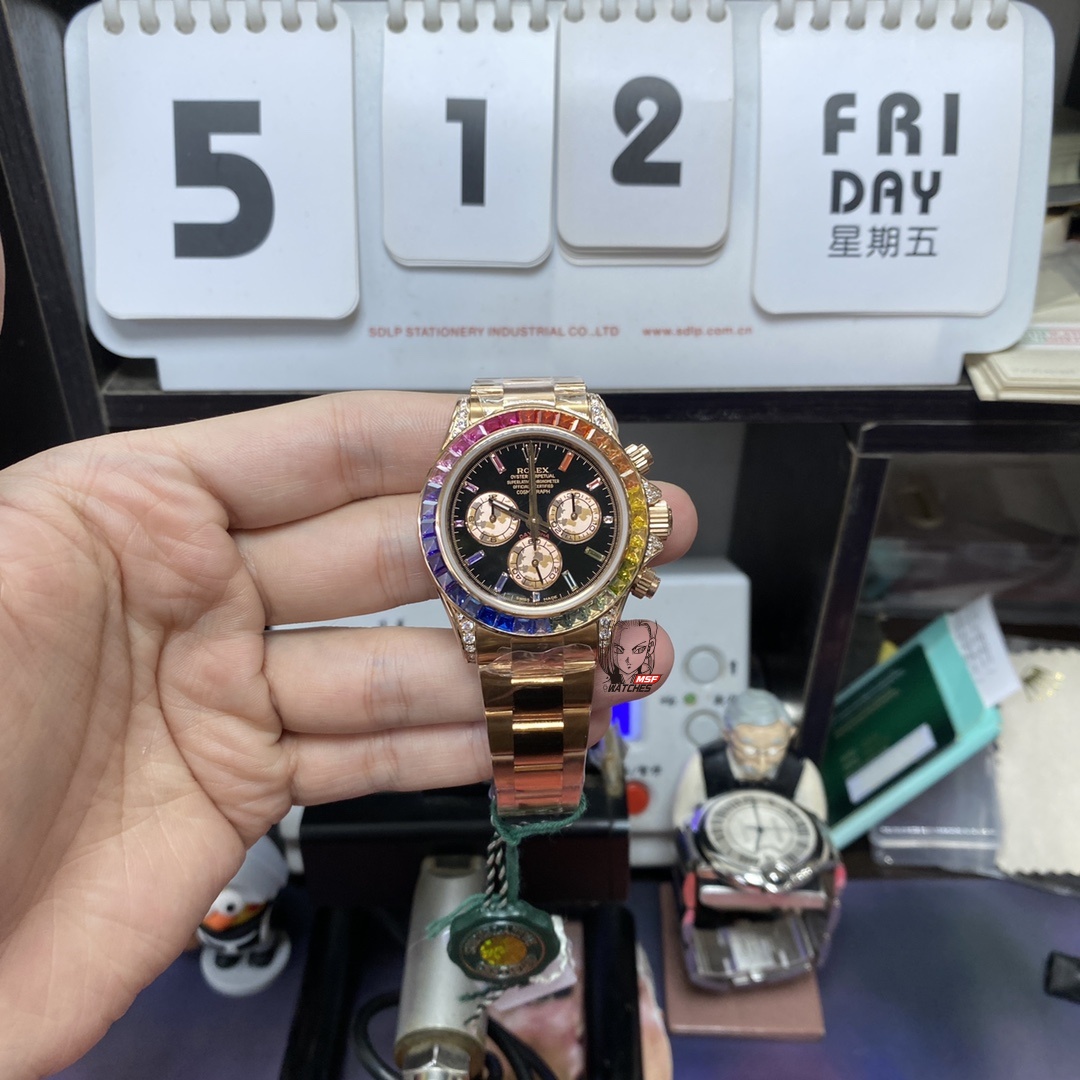 Rolex Daytona series 116588 TBR, RAINBOW DAYTONA ROSE Gold Case,GEM SCALE 40mm size.
