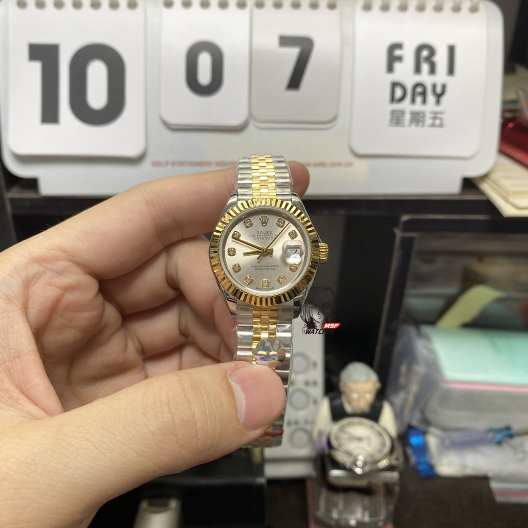 Rolex Datejust Series Intergold shell white square drill graduated, 28mm Size