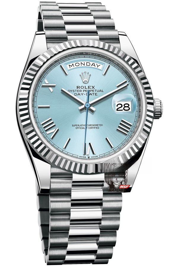 Rolex Day-Date series M228236-0012, Ice Blue Dial Roman Numeral Hour Markers, Day-Date Functions, 40mm Size.