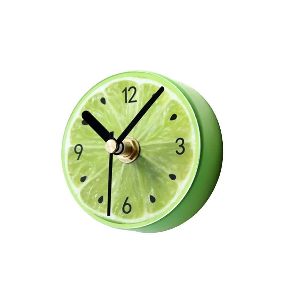Fridge Magnetic Clock Round Cartoon Fruit Lemon Pattern Clock Pendant Refrigerator Whiteboard Magnet Locker for Home Office