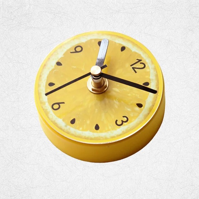 Fridge Magnetic Clock Round Cartoon Fruit Lemon Pattern Clock Pendant Refrigerator Whiteboard Magnet Locker for Home Office