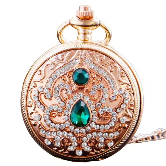 Vintage Antique Pocket Watch Personalized Diamond Multi Color Design Necklace Quartz Clock Women's Unisex Gift Souvenir
