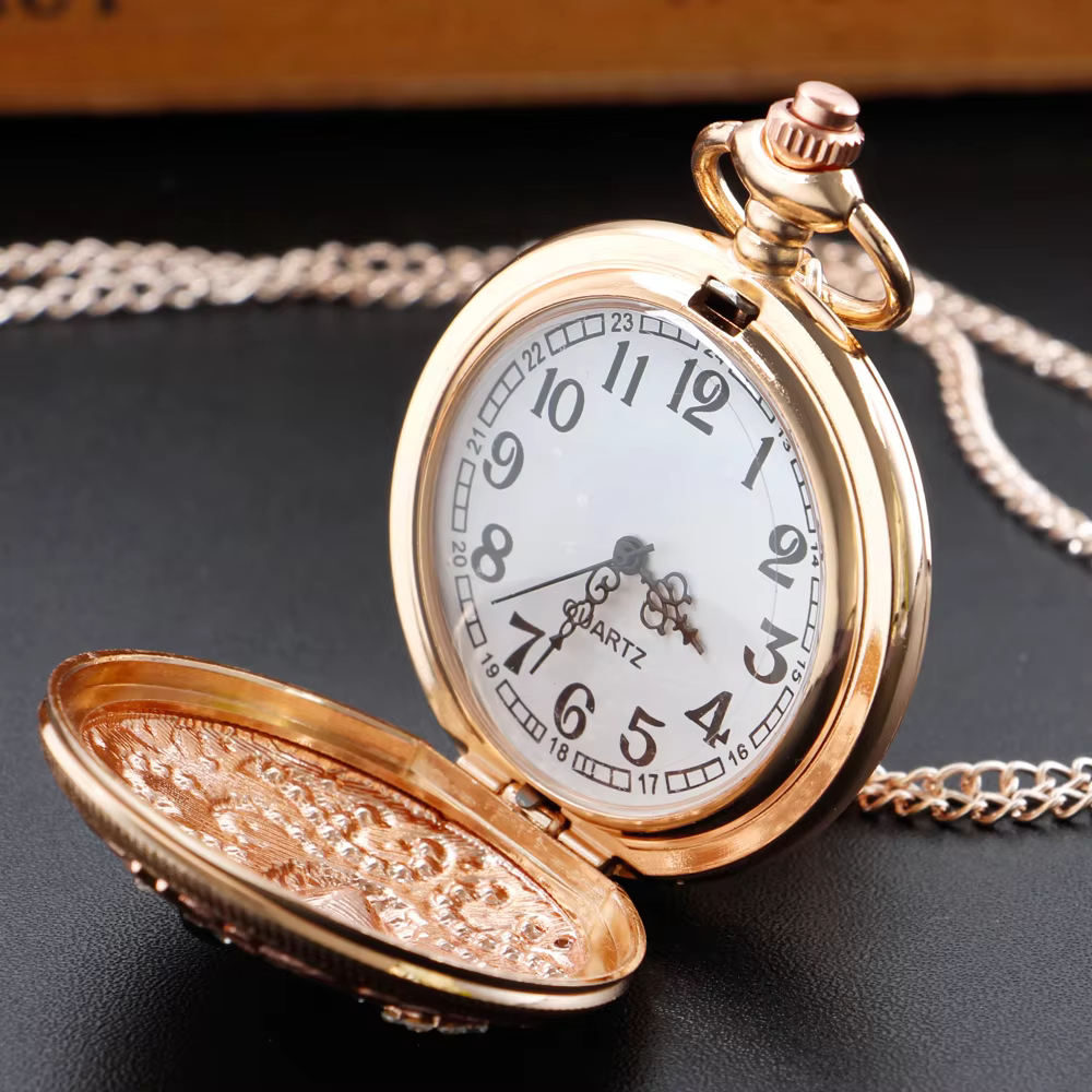 Vintage Antique Pocket Watch Personalized Diamond Multi Color Design Necklace Quartz Clock Women's Unisex Gift Souvenir